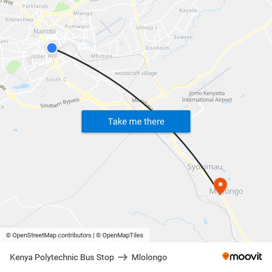 Kenya Polytechnic Bus Stop to Mlolongo map