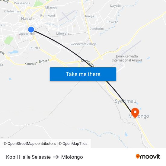 Kobil Haile Selassie to Mlolongo map