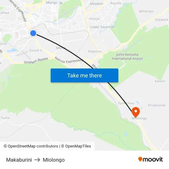 Makaburini to Mlolongo map