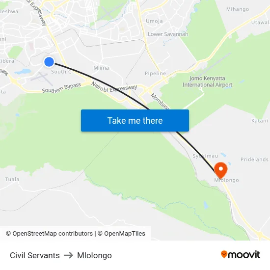 Civil Servants to Mlolongo map