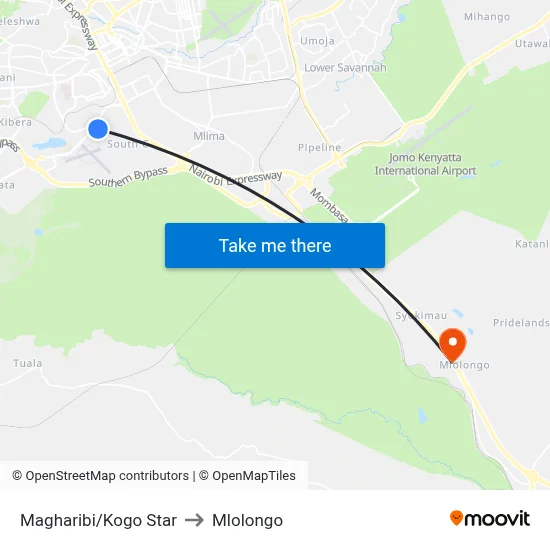 Magharibi/Kogo Star to Mlolongo map