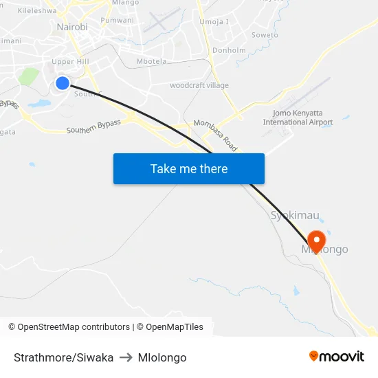 Strathmore/Siwaka to Mlolongo map