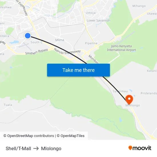 Shell/T-Mall to Mlolongo map