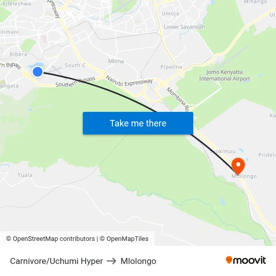 Carnivore/Uchumi Hyper to Mlolongo map