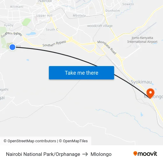 Nairobi National Park/Orphanage to Mlolongo map