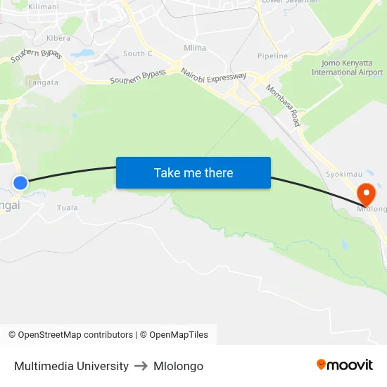 Multimedia University to Mlolongo map
