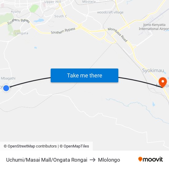 Uchumi/Masai Mall/Ongata Rongai to Mlolongo map