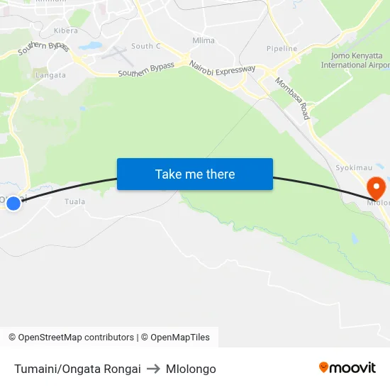 Tumaini/Ongata Rongai to Mlolongo map