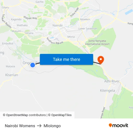Nairobi Womens to Mlolongo map