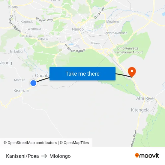 Kanisani/Pcea to Mlolongo map