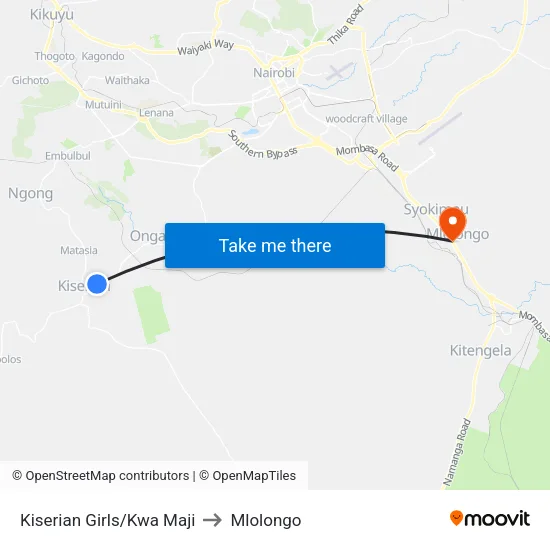 Kiserian Girls/Kwa Maji to Mlolongo map
