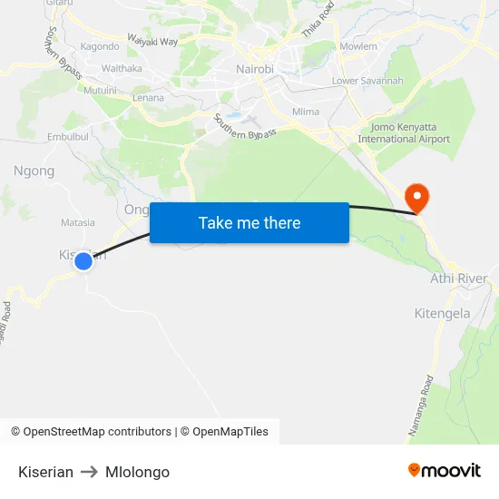 Kiserian to Mlolongo map