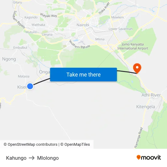 Kahungo to Mlolongo map