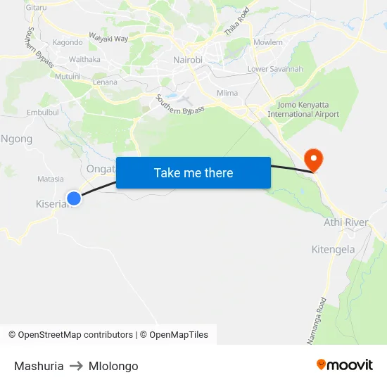 Mashuria to Mlolongo map