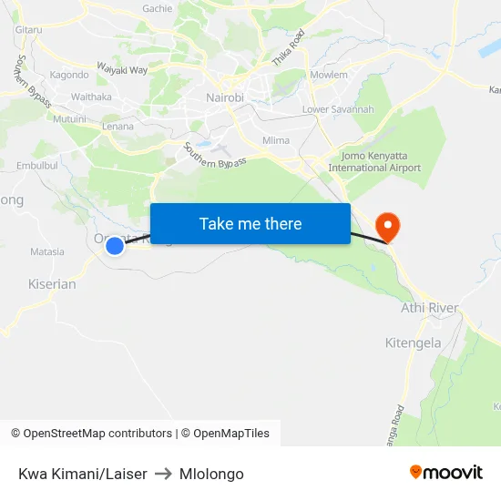 Kwa Kimani/Laiser to Mlolongo map