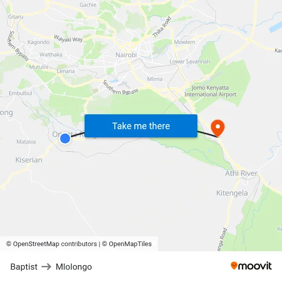 Baptist to Mlolongo map