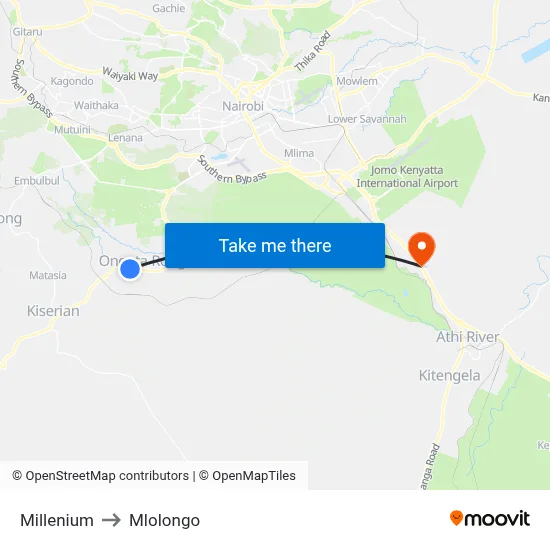 Millenium to Mlolongo map
