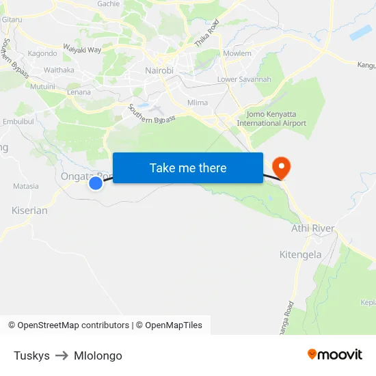 Tuskys to Mlolongo map