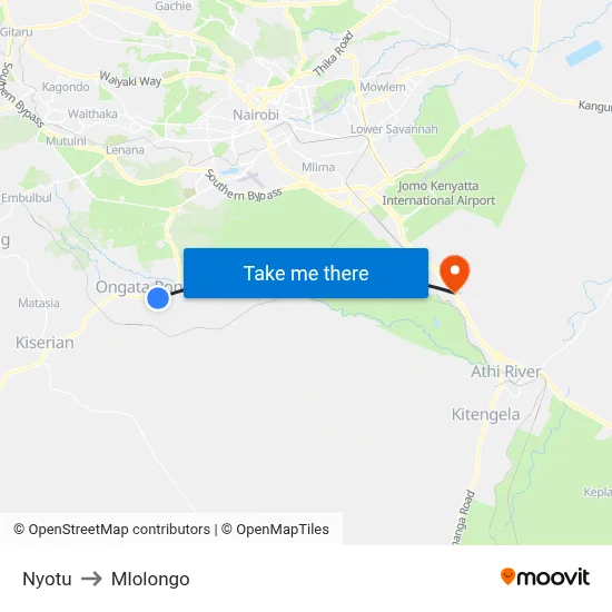 Nyotu to Mlolongo map