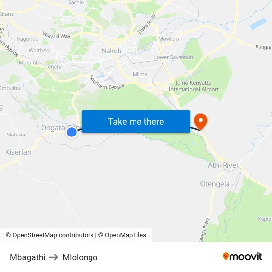 Mbagathi to Mlolongo map