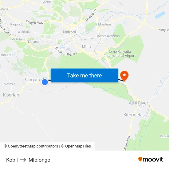Kobil to Mlolongo map