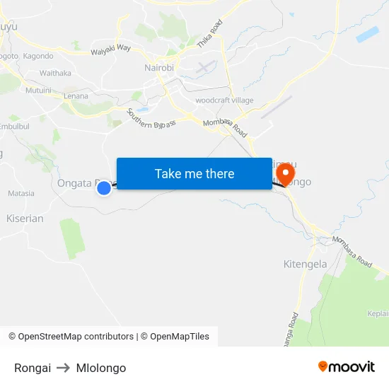 Rongai to Mlolongo map
