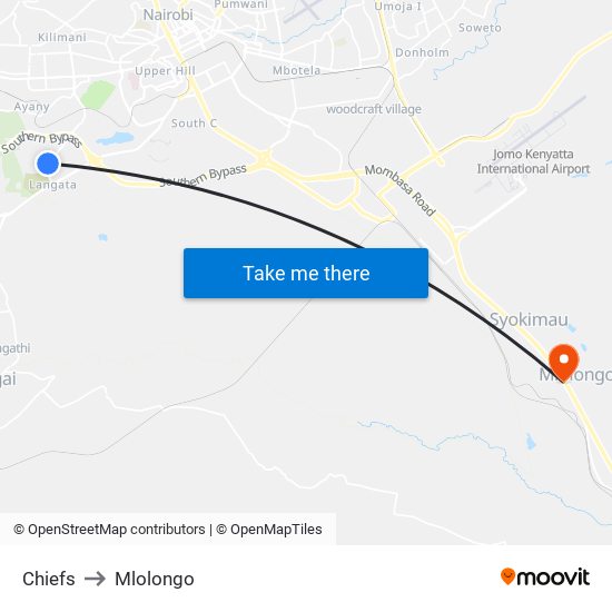 Chiefs to Mlolongo map