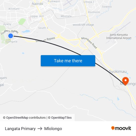 Langata Primary to Mlolongo map