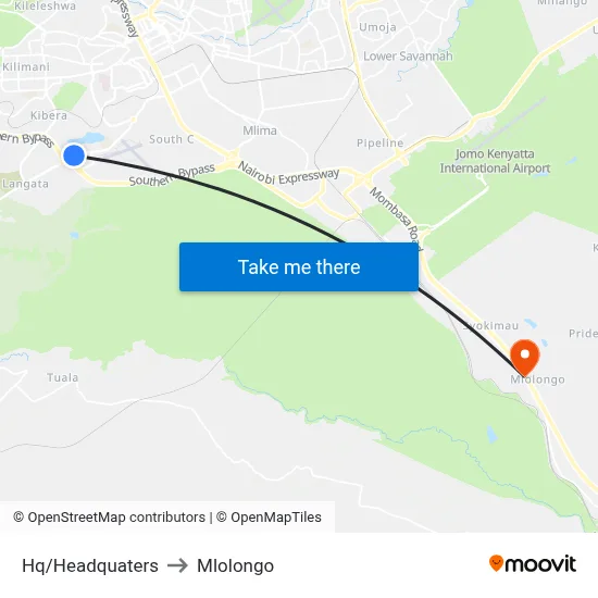 Hq/Headquaters to Mlolongo map