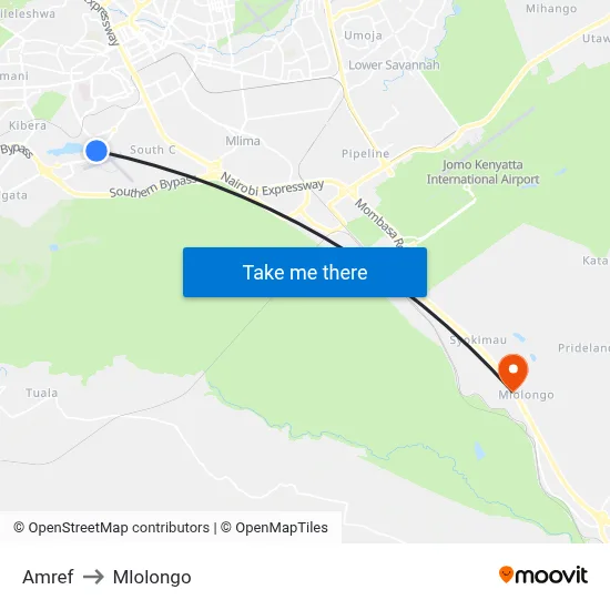 Amref to Mlolongo map