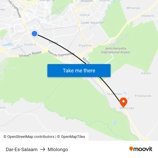 Dar-Es-Salaam to Mlolongo map