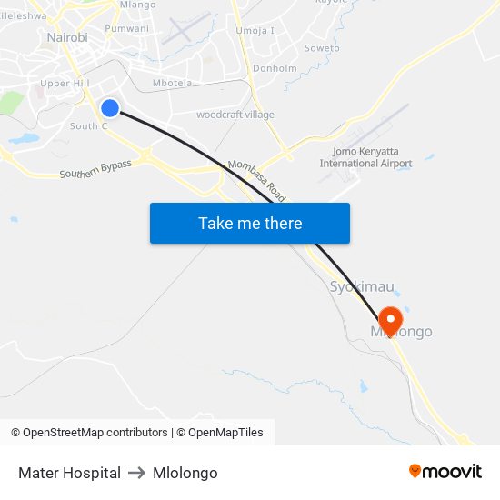 Mater Hospital to Mlolongo map