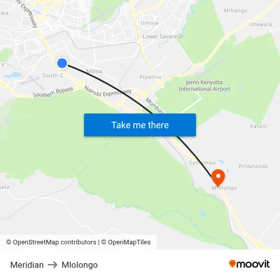 Meridian to Mlolongo map