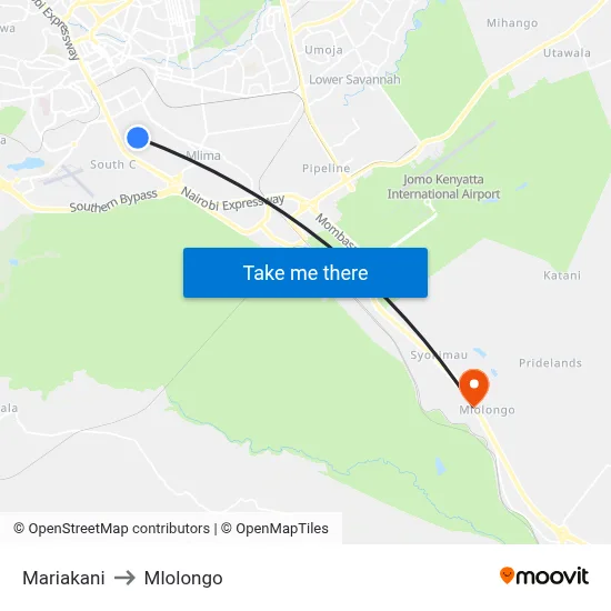 Mariakani to Mlolongo map