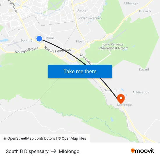 South B Dispensary to Mlolongo map