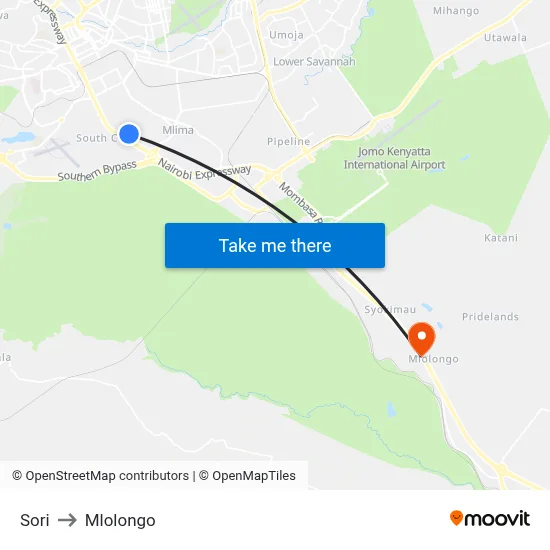 Sori to Mlolongo map