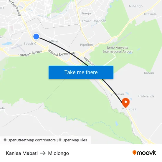 Kanisa Mabati to Mlolongo map