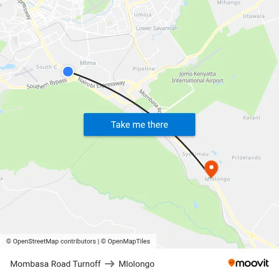 Mombasa Road Turnoff to Mlolongo map