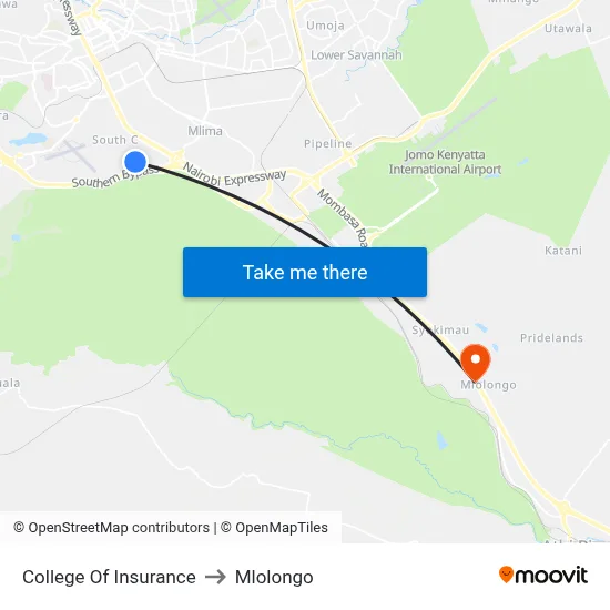 College Of Insurance to Mlolongo map