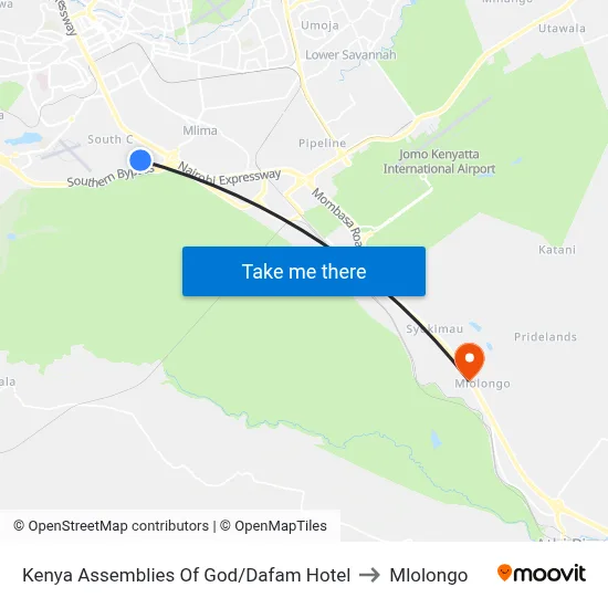 Kenya Assemblies Of God/Dafam Hotel to Mlolongo map