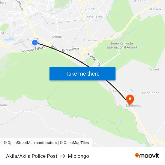 Akila/Akila Police Post to Mlolongo map