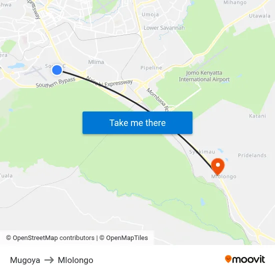Mugoya to Mlolongo map