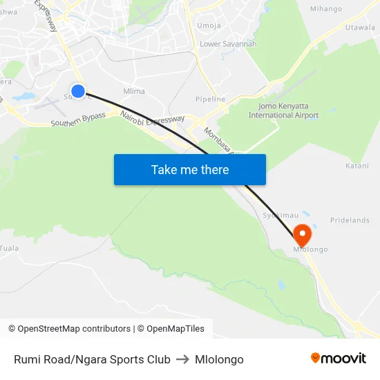 Rumi Road/Ngara Sports Club to Mlolongo map