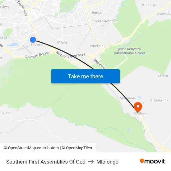 Southern First Assemblies Of God to Mlolongo map
