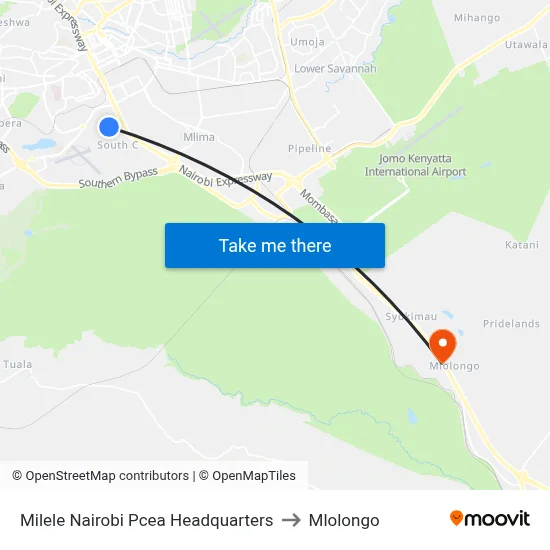 Milele Nairobi Pcea Headquarters to Mlolongo map