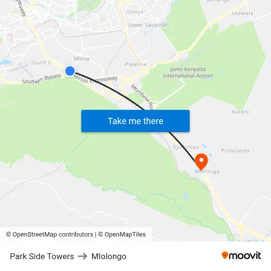 Park Side Towers to Mlolongo map