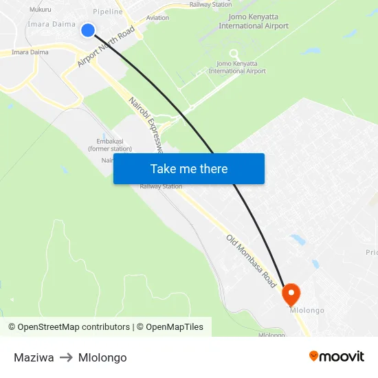 Maziwa to Mlolongo map