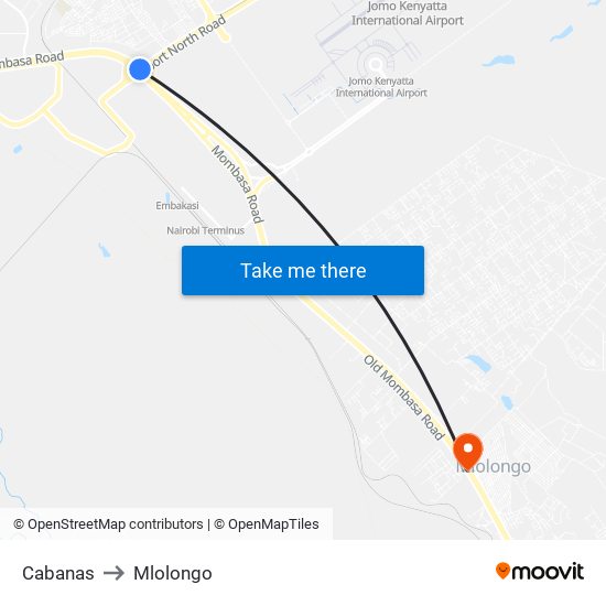 Cabanas to Mlolongo map