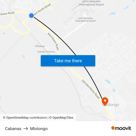 Cabanas to Mlolongo map