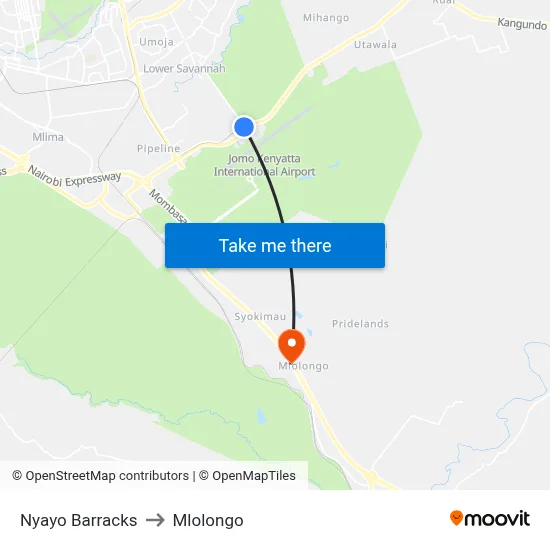 Nyayo Barracks to Mlolongo map